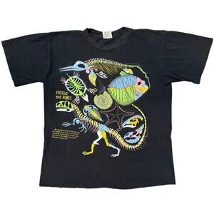 Vintage 90s Fossils and Bones Dinosaur Fish Skeleton Science Museum Shirt Large